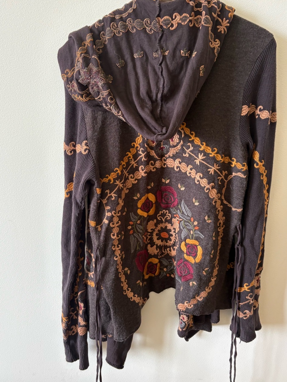 Johnny Was Dark Brown Embroidered Hooded Women's Sweater - Picture 4 of 8